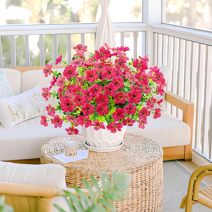 Agusbagli 10 Bundles Artificial Flowers Outdoor UV Resistant Fake Flowers No Fade Faux Plastic Greenery Shrub Plants for Wedding Home Garden Window Box Fireplace Thanksgiving Christmas Decor, Rose Red