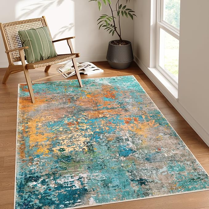 Lahome Modern Abstract Area Rugs 5x7, Large Washable Rugs for Living Room Bedroom Non Slip, Colorful Indoor Floor Carpet for Dining Room Apartment Dorm Kids Nursery Home Decor