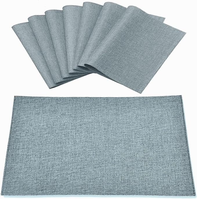 Cloth Placemats Set of 8, Linen Type Fabric Placemats Machine Washable Heat Resistant Placemats Polyester Place Mats for Halloween, Thanksgiving and Christmas Dining Table (Light Gray)