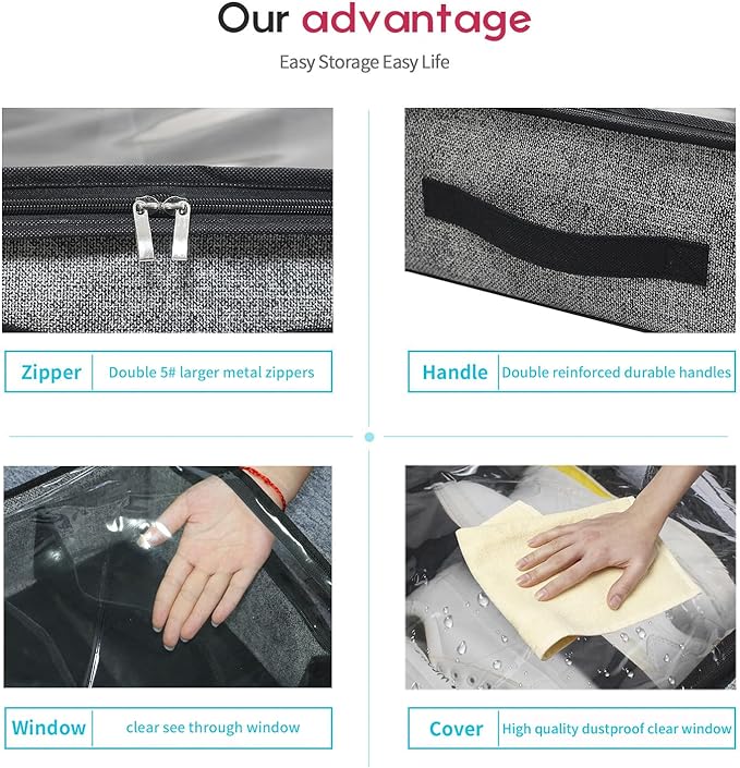 Onlyeasy Sturdy Under Bed Shoe Storage Solution Organizer For Closet Fit 16x2 Pairs, Underbed Shoes Container Bags with Reinforced Handles, Breathable, Linen-like Black, MXAUBS16P2