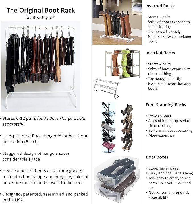 Boottique Boot Organizer: The Boot Rack- Fits in Most Closets- Hangs, Holds, Shapes, & Protects every size and style of Boots (Boot Rack with 6 Gold Hangers)
