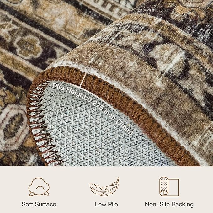 Lofus 5x7 Area Rug for Living Room,Brow Washable Area Rugs with Non-Slip Backing,Soft Neutral Carpets for Bedroom Dining Room Home Office Indoor Nursery