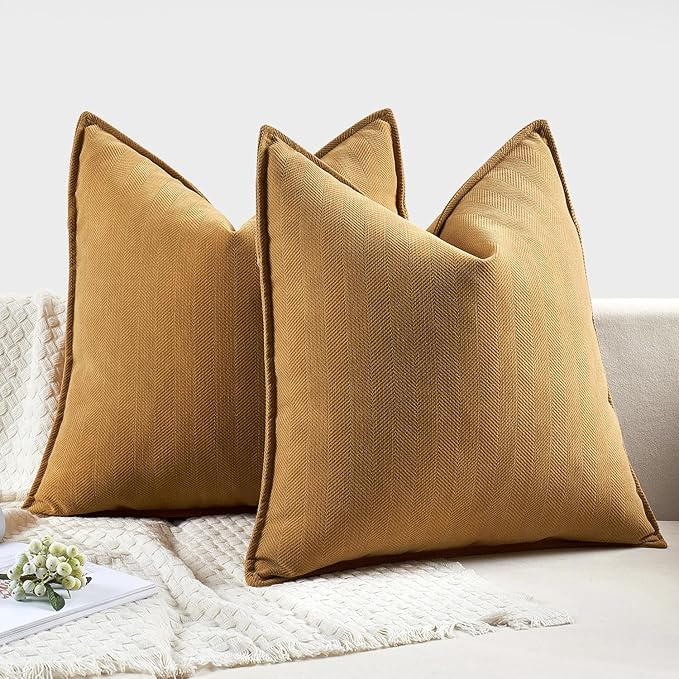 MIULEE Pack of 2 Mustard Yellow Decorative Pillow Covers 16x16 Inch Soft Chenille Luxurious Couch Throw Pillows Farmhouse Cushion Covers with Elegant Design for Sofa Bedroom Living Room Home Decor