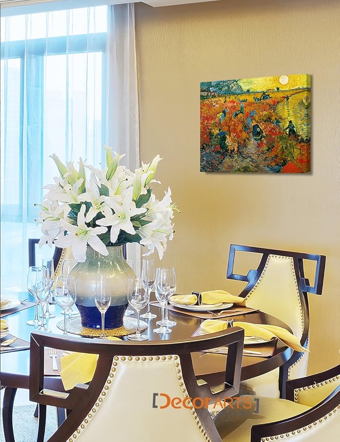 DECORARTS - The Red Vineyards, Vincent Van Gogh Art Reproduction. Giclee Canvas Prints Wall Art for Home Decor 20x16