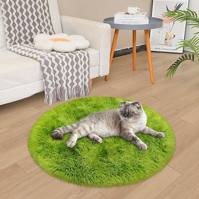 Tie Dye Green Round Rugs Small 3x3 ft Fluffy Circle Rug Furry Carpet Shaggy Circular Fuzzy Plush Area Rug for Girls Bedroom Kids Room Living Room Nursery Cute Room Decor Pet mat Doormat