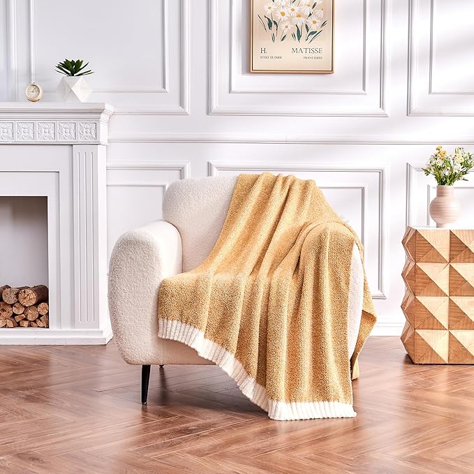 CozeCube Melange Blanket, Ultra Soft Orange and White Throw Blanket, Warm Cozy Knit Fuzzy Plush Reversible Throw for Couch Bed Sofa, 60"x80"