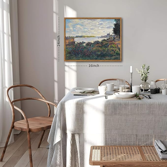 Framed Claude Monet Wall Art – Vintage Landscape Painting Wall Decor, Impressionist Living Room Wall Art, Classic Aesthetic Canvas Prints for Bedroom Kitchen Bathroom – 12"x16"