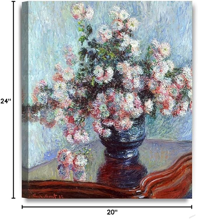 DECORARTS - Chrysanthemums, Claude Monet Art Reproduction. Giclee Canvas Prints Wall Art for Home Decor 20x24''