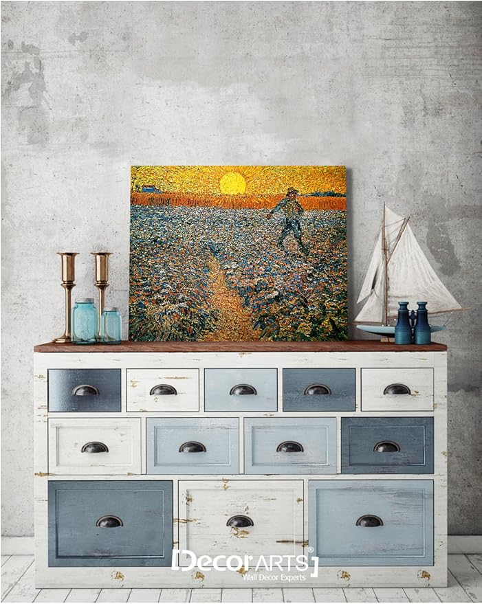 DECORARTS - The Sower, Vincent Van Gogh Art Reproduction. Giclee Canvas Prints Wall Art for Home Decor 20x16