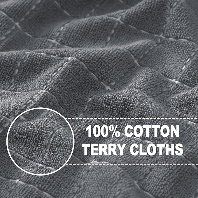 Homaxy 100% Cotton Terry Kitchen Towels(Grey, 13 x 28 inches), Checkered Designed, Soft and Super Absorbent Dish Towels, 6 Pack