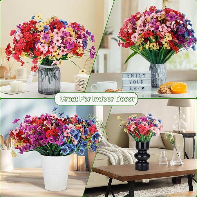 20 Bundles Artificial Flowers for Outdoors or Indoor Garden Home Decoration,No Fade Fake Flowers Faux Plants for Decoration Hanging Planters,Porch Window Box Garden Wedding Farmhouse Fake Plants