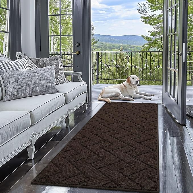 hicorfe Kitchen Rugs and Mats Sets,Super Absorbent Polypropylene Non-Slip Rug,Soft Comfort Floor Mat,Washable for Kitchen,Hallway,Office,Sink,Laundry(24" x 71",Coffee)