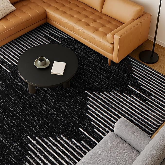 Rugshop Bohemian Stripe Stain Resistant High Traffic Living Room Kitchen Bedroom Dining Home Office Area Rug 10' x 14' Black
