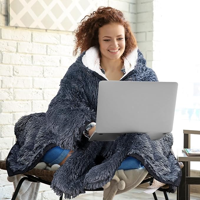 Penguin Wearable Hooded Blanket for Adults - Fluffy Super Soft Shaggy Faux Fur, Fuzzy Warm Cozy Plush Furry Fleece & Sherpa Hoodie Throw Cloak Wrap - Penguin Gifts for Women Adults and Kids