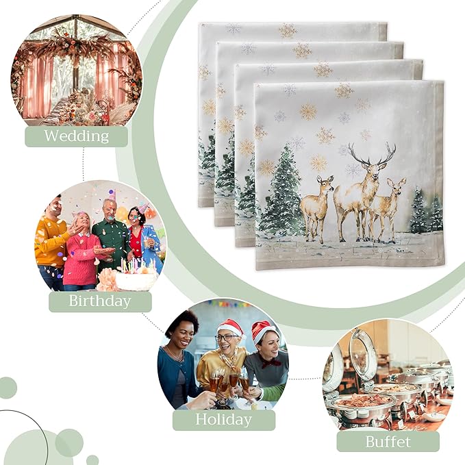 Maison d' Hermine Cloth Napkins Set of 4 100% Cotton Everyday Reusable Square Napkins Cloth Washable, Dinner, Party, Wedding, Restaurant (Deer in The Woods, 20" x 20")