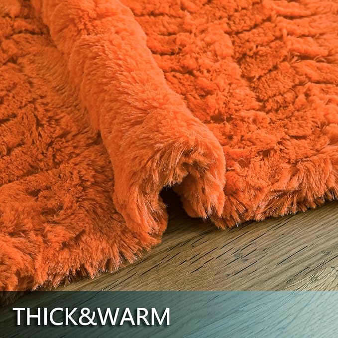 YUSOKI Luxury Faux Fur Throw Blanket(Without Pillows) 2 Layers,3lb,All Ages,Home Decoration, (Burnt Orange,50" x 63")