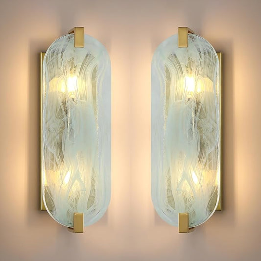 2 Light Oval Green Glass Bathroom Wall Sconce Modern Concise Style Wall Light Fixture,Brushed Bronze Finish for Bedroom Hallway Bedside