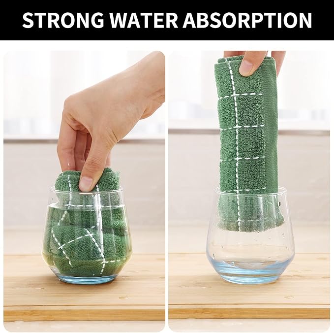 Homaxy 100% Cotton Terry Kitchen Towels(Grass Green, 13 x 28 inches), Checkered Designed, Soft and Super Absorbent Dish Towels, 8 Pack