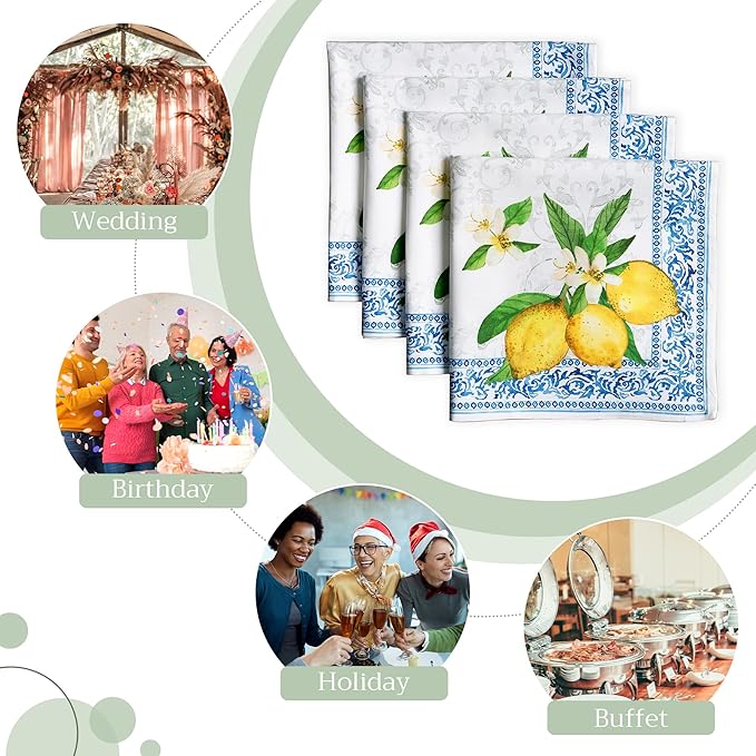 Maison d' Hermine Cloth Napkins Set of 4 100% Cotton Everyday Reusable Square Napkins Cloth Washable, Dinner, Party, Wedding, Restaurant, Spring/Summer (Cedrat, 20" x 20")