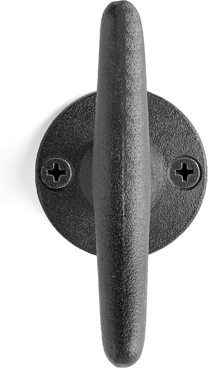 Claimed Corner Cast Iron Coat Hooks - Boat Cleat Nautical Marine Entryway Decor Multi-Purpose Hat Towel Hanging Hook - Durable & Rust-Resistant - Includes Mounting Hardware - 4 Pack (Small, Black)