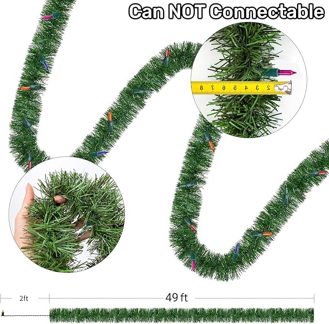 WATERGLIDE 49FT Lighted Christmas Green Garland with 100 Count Multicolor String Lights, Pre-lit Long Artificial Greenery Garlands, Plug in Holiday Decorative Lights for Indoor Outdoor Decor