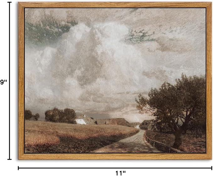 KBKBART Framed Canvas Wall Art, Vintage European Landscape Oil Painting, Rustic Farmhouse Country Landscape Print, Bathroom & Bedroom Living Room Decor (9"x11")