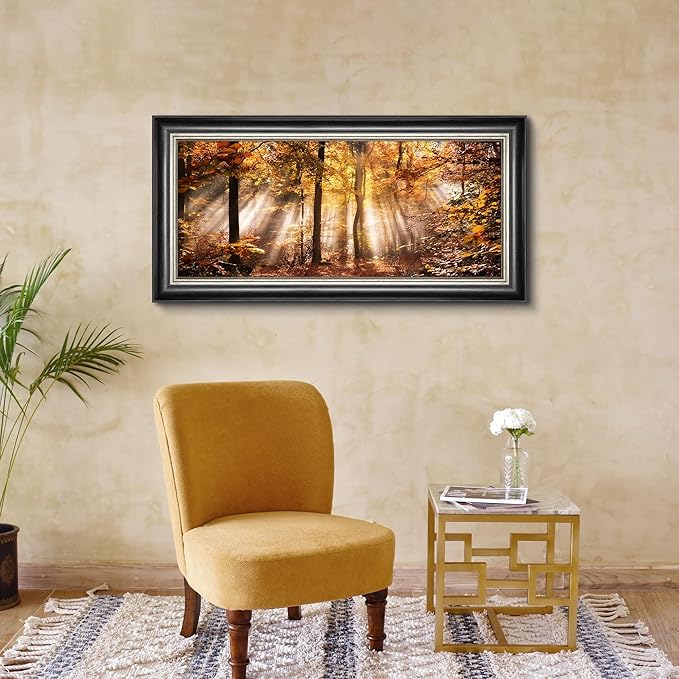 Framed Birch Tree Canvas Wall Art: Nature Forest Print Painting Autumn Landscape Artwork for Living Room Bedroom