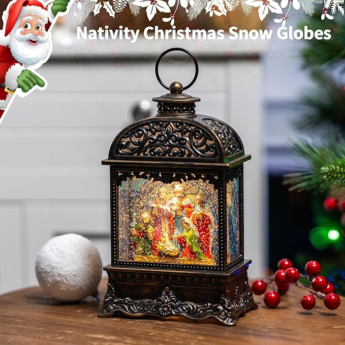 Christmas Snow Globes, Manger Snowflake Ball Adoration of The Magi Nativity Scene, Silent Night Music Water Lantern, Holiday Decorations Gifts for Family, Children or Friends