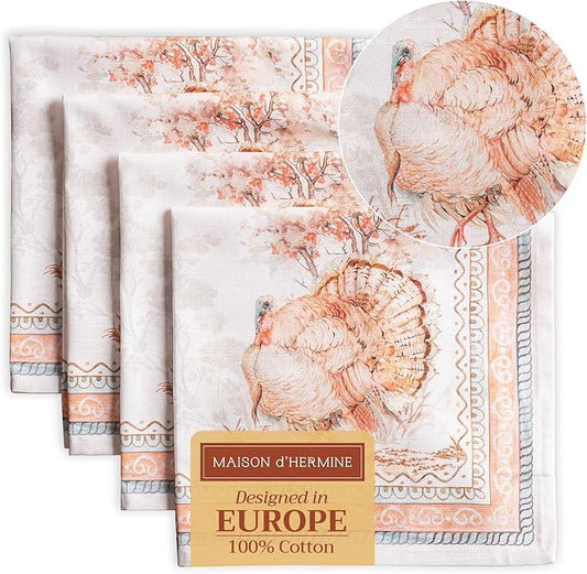 Maison d' Hermine Cloth Napkins Set of 4 100% Cotton Everyday Reusable Square Napkins Cloth Washable, Dinner, Party, Wedding, Restaurant (Giving Thanks, 20" x 20")