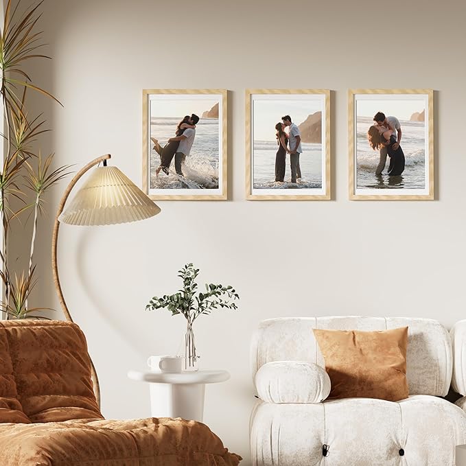 Vittanly 12x16 Picture Frame for Wall, Plexiglass, Displays Poster 11x14 with Mat or 12x16 without Mat, PVC Frame Material, Horizontal or Vertical Hanging, 1 Pack, Natural