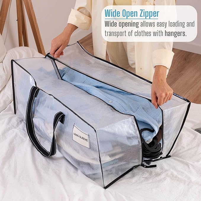 VENO 2 Pack Moving Bags Extra Large Storage Bags for College Move-In, Heavy-Duty Storage Totes, Packing Boxes, and Wardrobe Moving Supplies - Durable Laundry Bags for Clothes (Clear, 2 Pack)