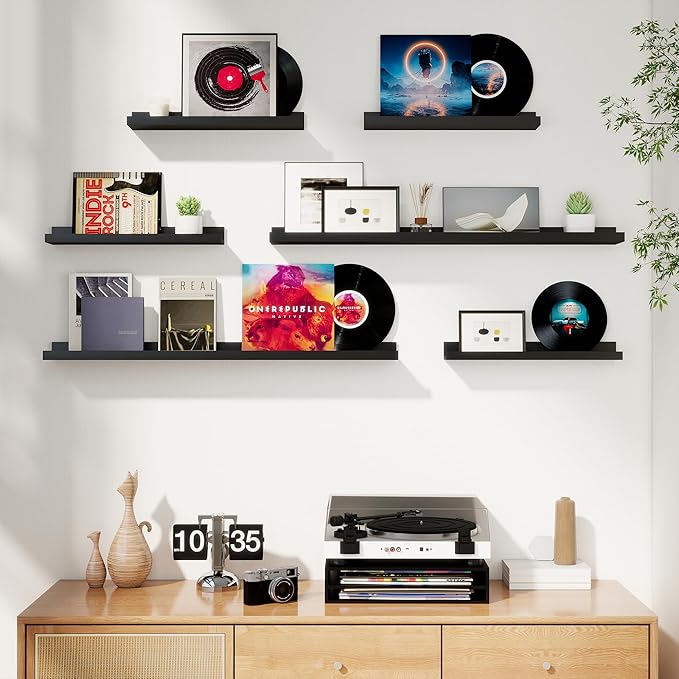 Axeman Picture Ledge Shelf, Floating Shelves for Wall Decor Storage Set of 6, 24 inch Floating Wall Mounted Shelves, Wall Shelves with Lip for Living Room, Bedroom, Nursery, Bathroom, Kitchen, Black