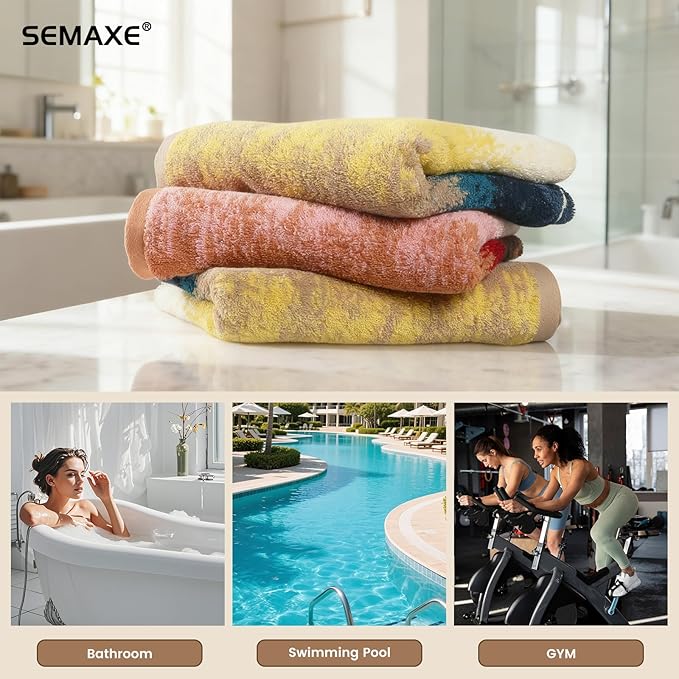 SEMAXE Hand Towels for Bathroom, 100% Cotton Towels with Hanging Loops, Soft and Absorbent, 4 Pack Hand Towel Set for Gym, Shower, Hotel, Spa and Kitchen, Colorful Towel - Beach Collection
