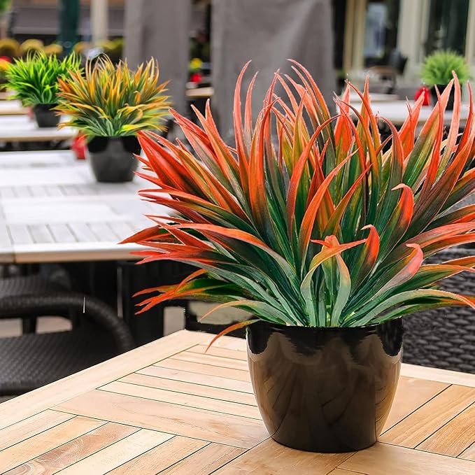 16 Pcs Artificial Outdoor Plants UV Resistant Tall Fake Grass Plants Bushes Faux Tropical Flowers Décor Fall Winter Summer Planters Patio Front Door Porch Plastic Greenery & Shrubs Decoration
