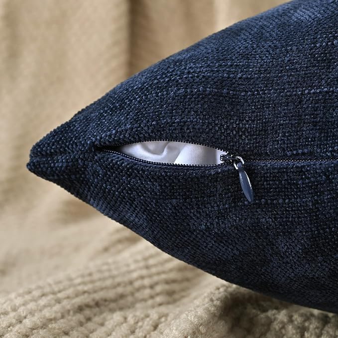 Set of 4 Soft Textured Decorative Throw Pillow Covers 16x16 Inch Cozy Farmhouse Cushion Cover Square Accent Pillow Cases for Bed Couch Sofa Living Room, Navy Blue