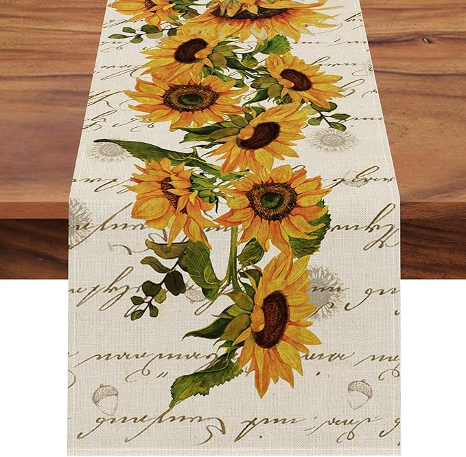 Seliem Fall Sunflowers Table Runner, Vintage Spring Summer Flower Home Kitchen Dining Decor, Seasonal Farmhouse Floral Decorations Indoor Outdoor Party Supply 13 x 108 Inch
