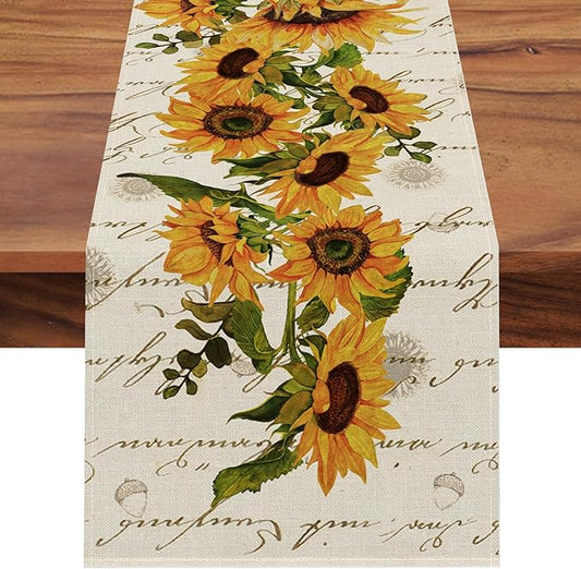Seliem Fall Sunflowers Table Runner, Vintage Spring Summer Flower Home Kitchen Dining Decor, Seasonal Farmhouse Floral Decorations Indoor Outdoor Party Supply 13 x 60 Inch
