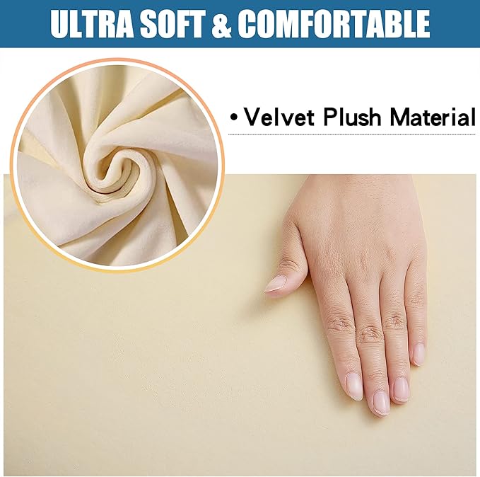 Smiry Velvet Seat Covers for Dining Room Chair Set of 2, Stretch Fit Removable Washable Chair Seat Cushion Protector Slipcovers with Ties, Cream