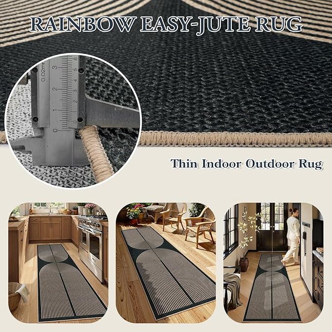 Lahome Modern Rainbow Kitchen Runner Rug, 2x8 Easy Jute Rug Runners for Hallways Entry Farmhouse Indoor Outdoor Carpet, Contemporary Washable Non Slip Runner for Laundry Room Porch