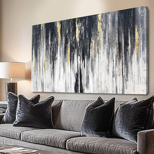 Black and Gold Wall Decor Abstract Art Modern Wall Art for Living Room 24"x 48" Framed Canvas Pictures for Bedroom Hallway Decor Ready to Hang