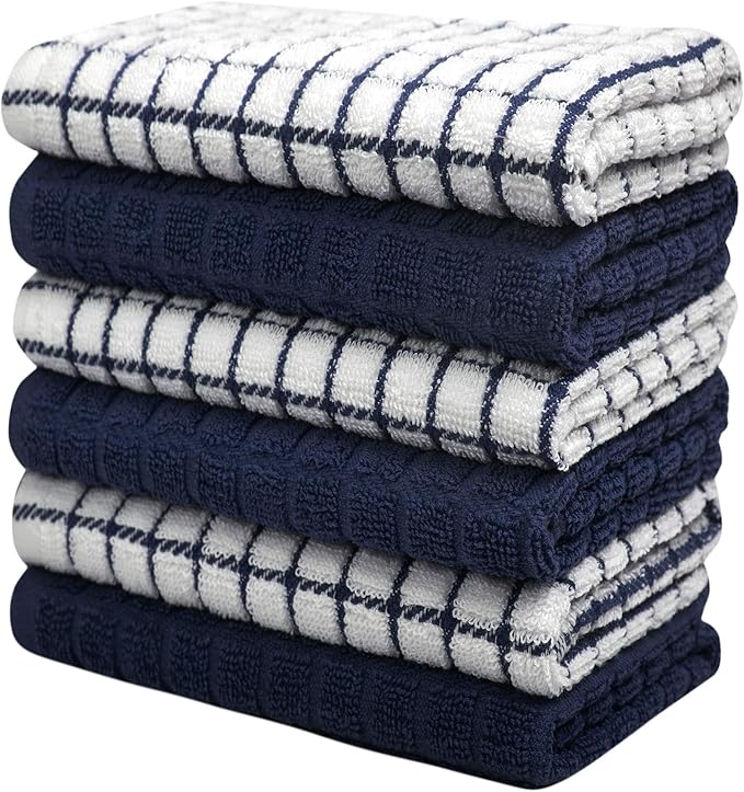 Bumble Kitchen Towels | 100% Cotton Dish Towels with Hanging Loop | 16"x 28" | 380GSM | Absorbent Kitchen Towel Set | 6 Pack, Navy