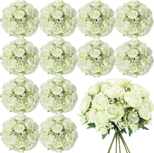 Geosar 16 Bundles Artificial Peonies Flowers Fake Silk Peony Bouquet Faux Peonies Flowers Bulk for Decoration Vase Florals Arrangements Wedding Party Table (Green)