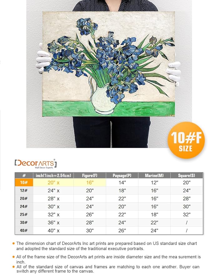 DECORARTS - Vase with Irises1889, Vincent Van Gogh Art Reproduction. Giclee Canvas Prints Wall Art for Home Decor 20x16