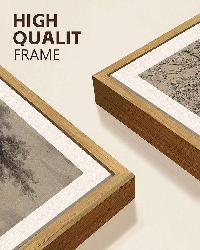 KUVIOKE Boho Vintage Tree Wall Art Framed Neutral Retro Forest Art Prints Antique Rustic Nature Wilderness Paintings Bedroom Hallway Decor 12x16in (Natural Framed)