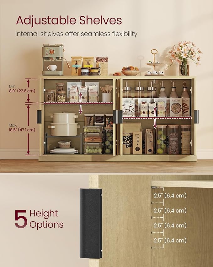 VASAGLE MAXE Collection - Transitional Buffet Cabinet, Console Cabinet, Sideboard with Adjustable Shelves, Fluted Doors, Buffet Table, Kitchen Pantry, Oak Beige UBBK382Y01S