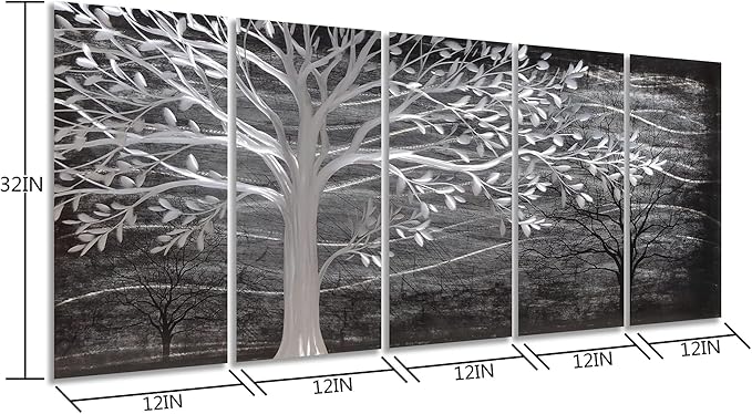 Yihui Arts Metal Tree Wall Decor Hand Grind On Aluminum Modern Abstract Nature Wall Art Contemporary Landscape Pictures for Living Room Bedroom Dinning