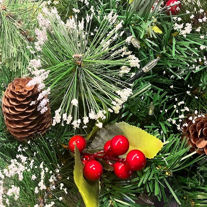 Glintoper Pre-lit Christmas Urn Filler, Lighted Artificial Mini Xmas Pine Trees with Tripod Stake, Light Up 8 Modes & Timer, Battery Powered Outdoor Planter Filler Festival Holiday Home Decor, 2 Pack