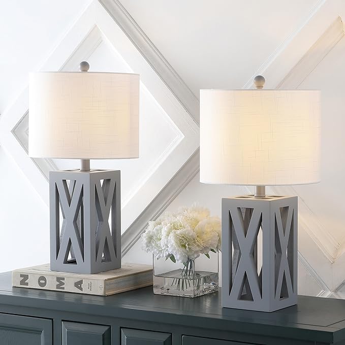 JONATHAN Y JYL1062D-SET2 Stewart 21.5" Wood LED Table Lamp Farmhouse, French Country, Rustic, Bohemian, Bedroom, Living Room, Office, College, Bookcase, Gray (Set of 2)