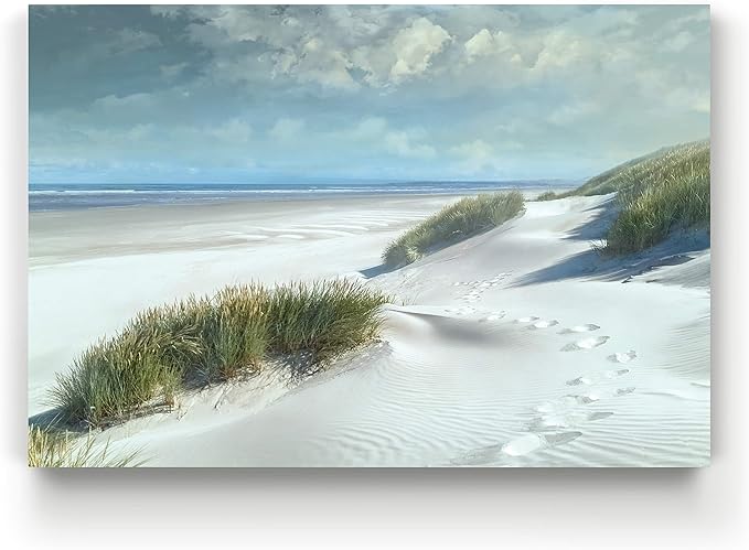 Renditions Gallery Nature Wall Art Landscape View of White Sandy Tropical Beach Ocean Canvas Hanging Artwork for Bedroom Living Room Kitchen - 12"X18" LT08
