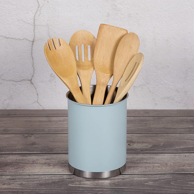 Creative Home Stainless Steel Utensil Holder– 6.3" Large Cooking Tool Organizer for Kitchen Decor and Countertop Storage, Stable Anti-Tip Design, Durable Powder-Coated Finish, Ocean Blue